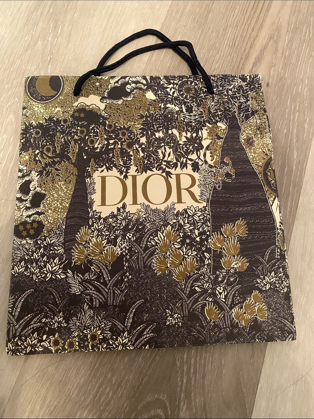 Dior Gold and navy paper shopping bag Botanical Gift Bag size 10/9
